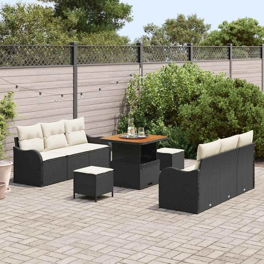 vidaXL Σετ Καναπέ Κήπου Ρυθμιζόμενο ύψος 9 pcs Μαύρο συνθετικό ρατάν