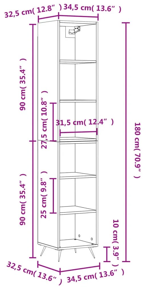 Ντουλάπι Γκρι sonoma 34,5 x 32,5 x 180 εκ. Επεξεργασμένο ξύλο - Γκρι