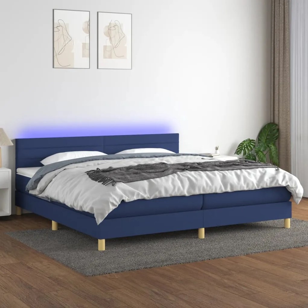 vidaXL Κρεβάτι Boxspring με Στρώμα &amp; LED Μπλε 200x200 εκ. Υφασμάτινο