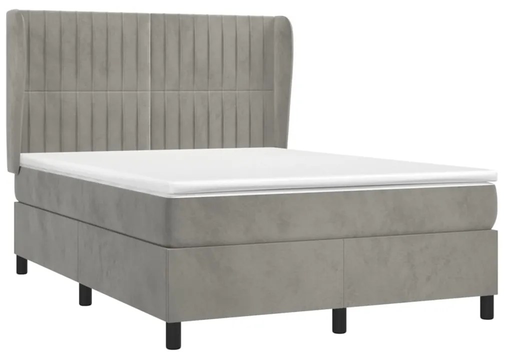 vidaXL Κρεβάτι Boxspring με Στρώμα Ανοιχτό Γκρι 140x200 εκ. Βελούδινο