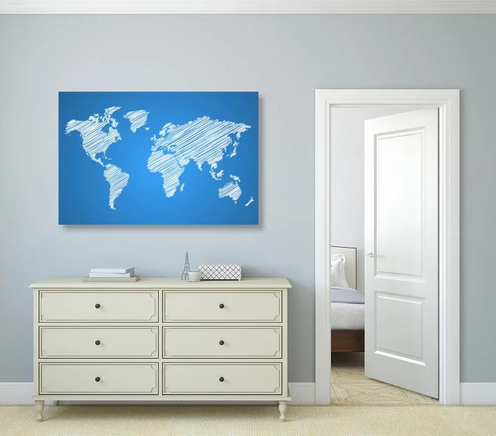 Εικόνα ενός παγκόσμιου χάρτη που εκκολάπτεται από φελλό σε μπλε φόντο - 120x80  color mix