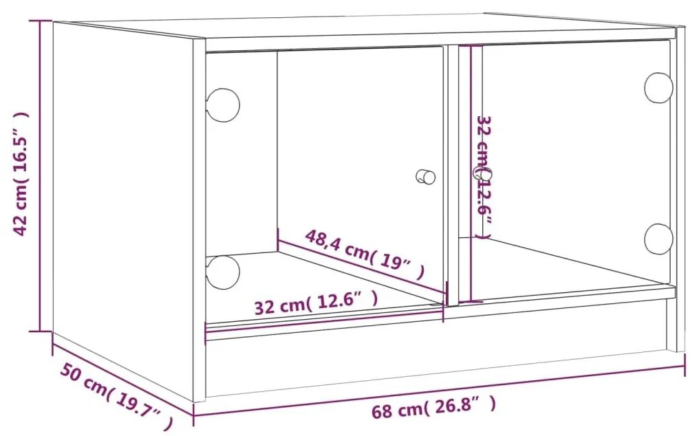 Τραπεζάκι Σαλονιού Καπνιστή Δρυς 68x50x42 εκ με Γυάλινες Πόρτες - Καφέ