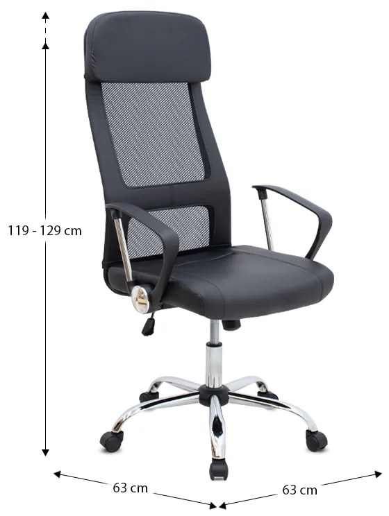 Καρέκλα γραφείου Ovis Megapap με τεχνόδερμα και ύφασμα Mesh χρώμα μαύρο 63x63x119/129εκ.