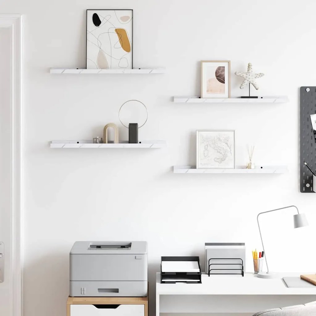 vidaXL Ράφι Τοίχου με ράφι Επιτοίχιο 4 pcs Λευκό Μάρμαρο 60 x 9 x 3 cm