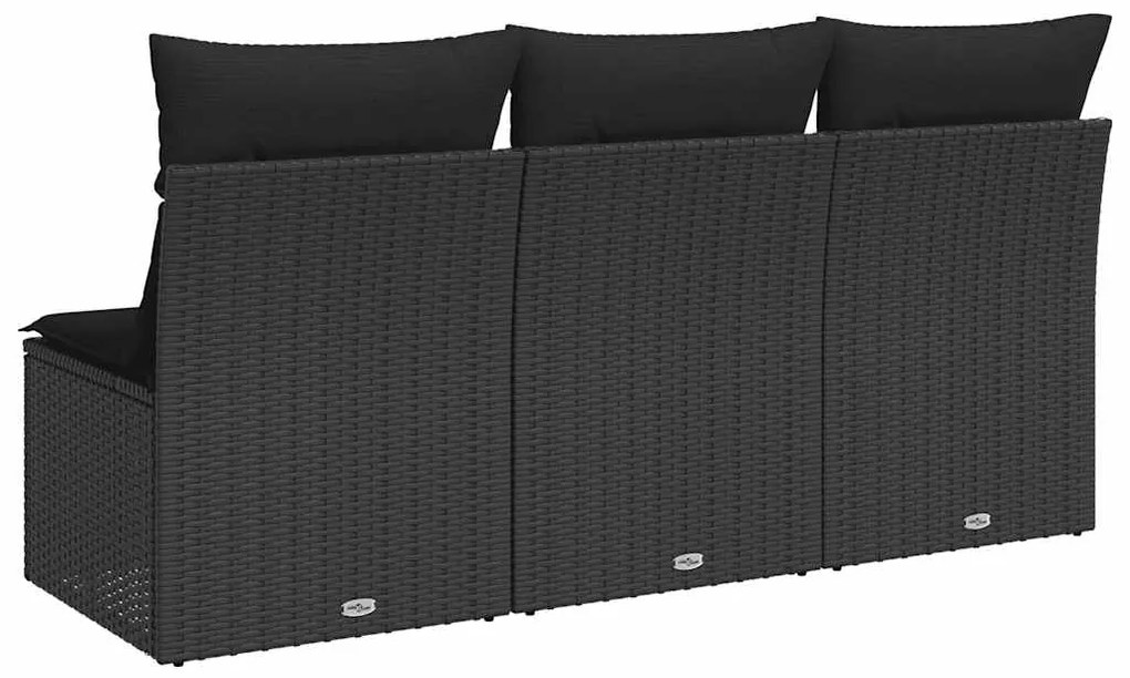 vidaXL Καναπές Κήπου 3 Θέσεων με Μαξιλάρια Μαύρο από Συνθετικό Ρατάν