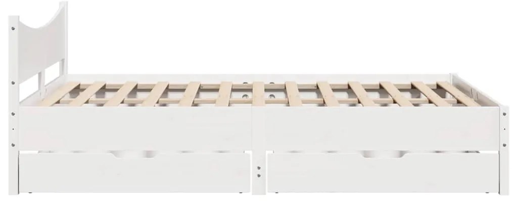 vidaXL Πλαίσιο Κρεβατιού Συρτάρια Λευκό 135x190 εκ. Μασίφ Ξύλο Πεύκου