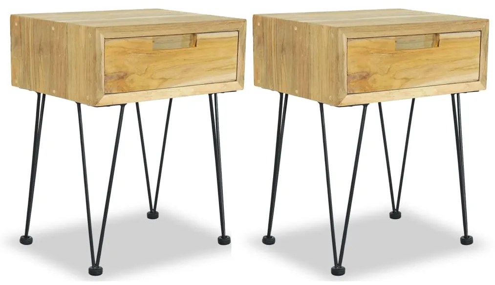 vidaXL Κομοδίνα 2 τεμ. 40 x 30 x 50 εκ. από Μασίφ Ξύλο Teak