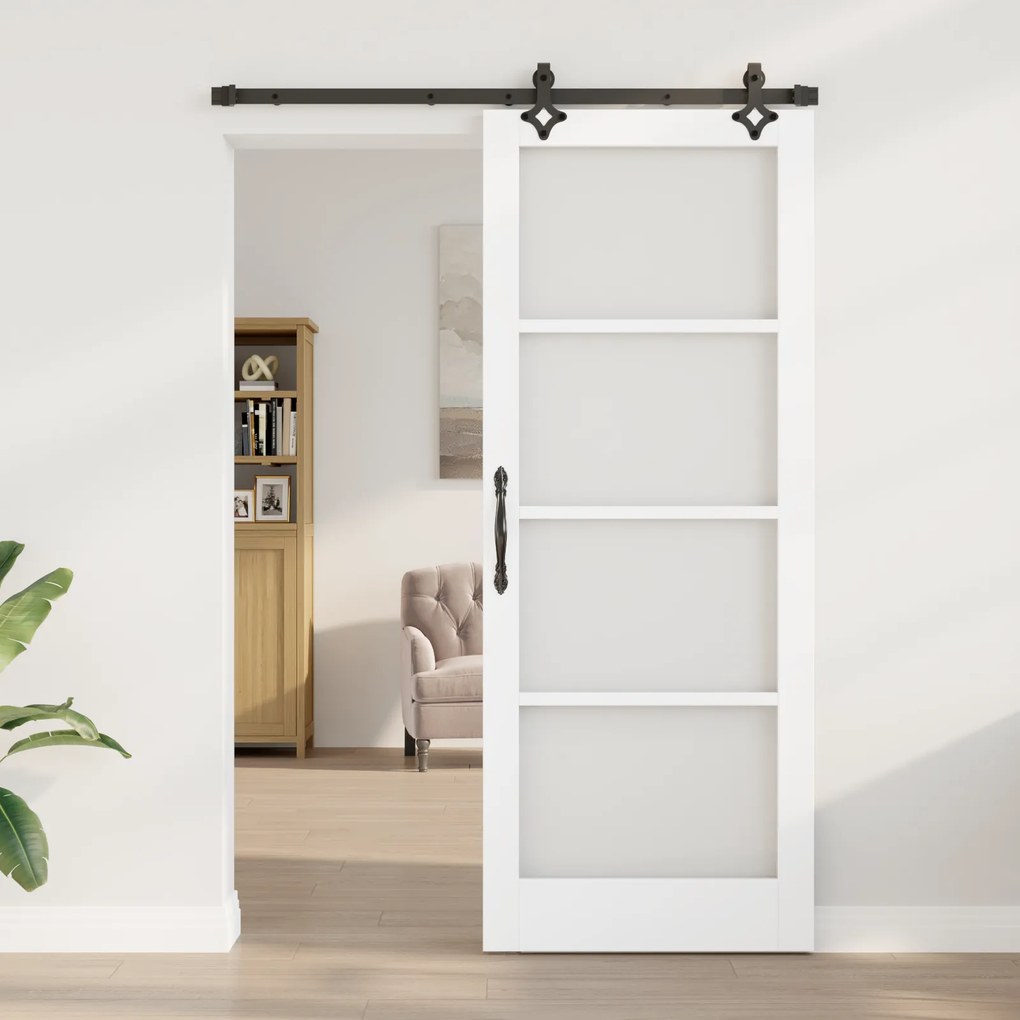 vidaXL Συρόμενη πόρτα με σετ υλικών Λευκό 83x211 εκ. Σκληρό ξύλο πεύκου