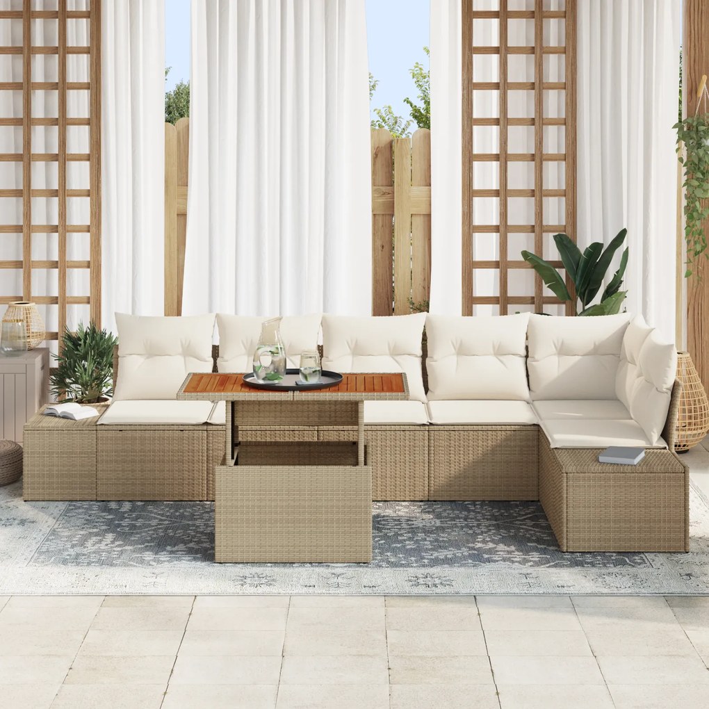 vidaXL Σετ 7 Τεμαχίων Κήπου με Μαξιλάρια Μπεζ Poly Rattan Acacia