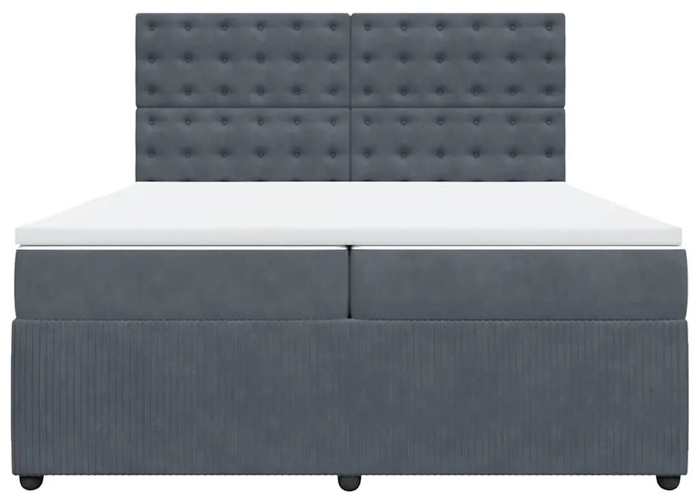 vidaXL Κρεβάτι Boxspring με Στρώμα Σκούρο Γκρι 200x200 εκ. Βελούδινο