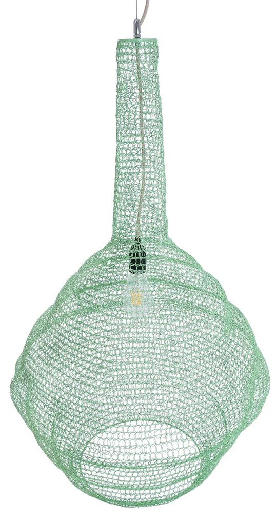 GloboStar® KENTUCKY 01885 Vintage Κρεμαστό Φωτιστικό Οροφής Μονόφωτο 1 x E27 AC220-240V IP20 - Φ60 x Υ90cm - Τιρκουάζ Μεταλλικό Πλέγμα - 5 Χρόνια Εγγύηση