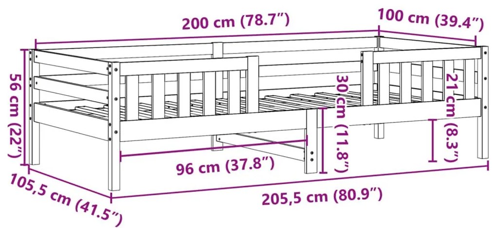 Σκελετός Κρεβατιού Χωρίς Στρώμα 100x200 εκ. Μασίφ Πεύκο - Καφέ