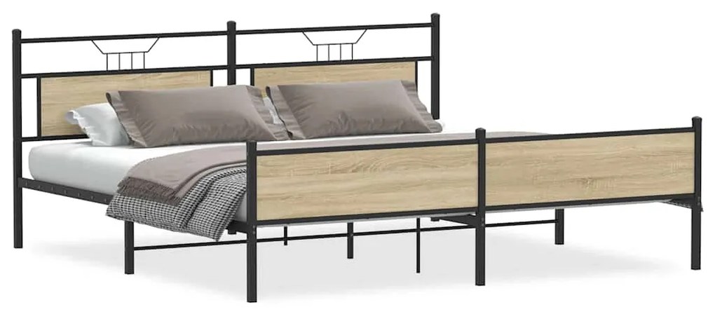 vidaXL Σκελετός Κρεβ. Χωρίς Στρώμα Sonoma Δρυς 193x201 εκ. Μεταλλικό