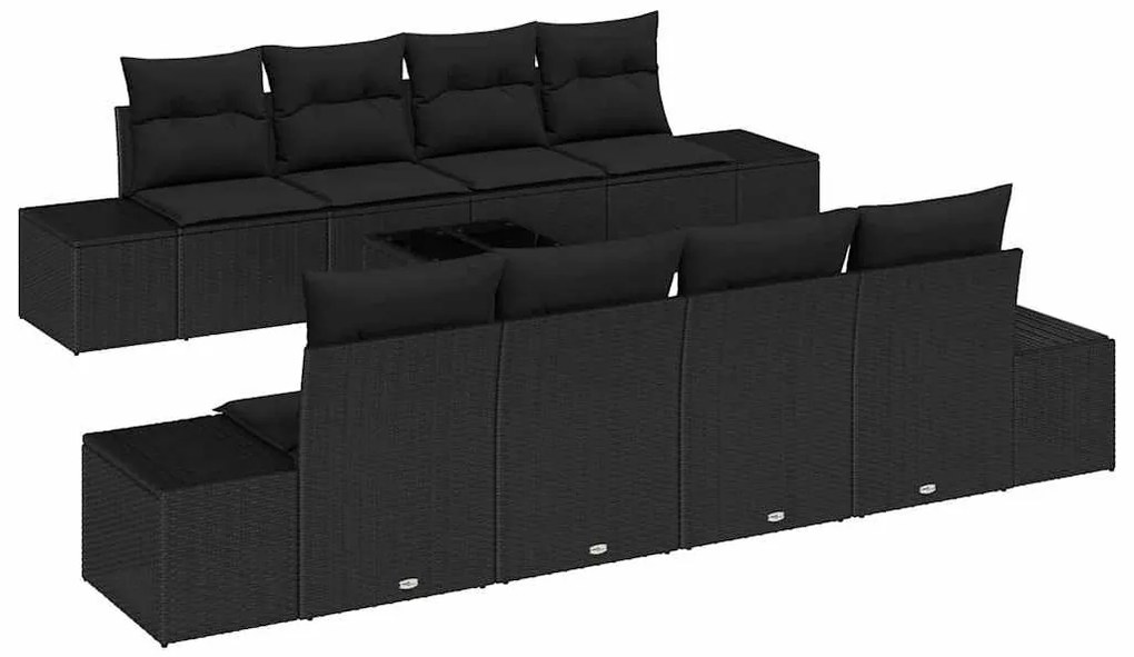 vidaXL Σετ Καναπέ Κήπου με μαξιλάρι 7 pcs Μαύρο 55 x 55 x 37 εκ