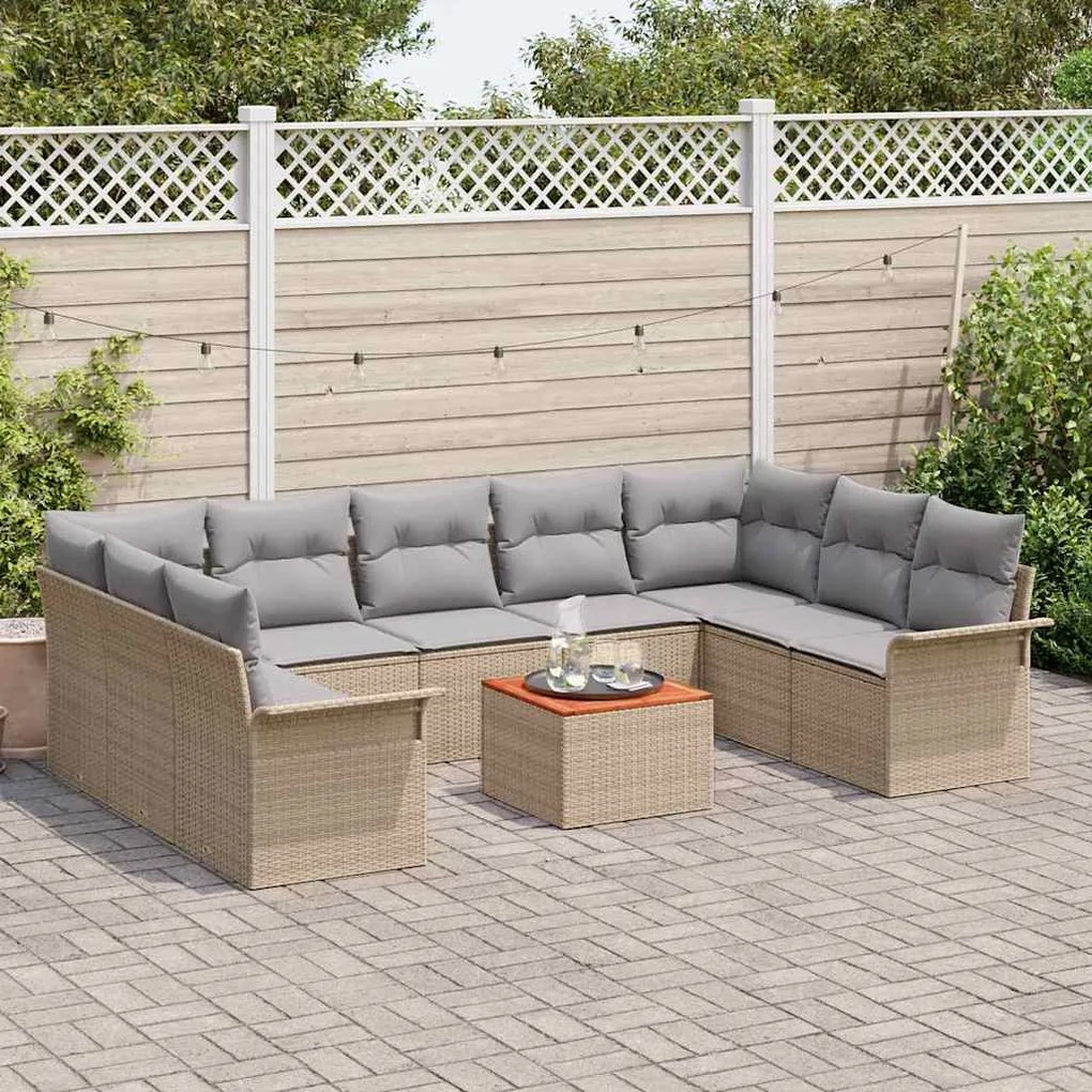 vidaXL Σετ Καναπέ Κήπου 10 pcs Μπεζ, Ανοιχτό Γκρι 55 x 55 x 37 εκ