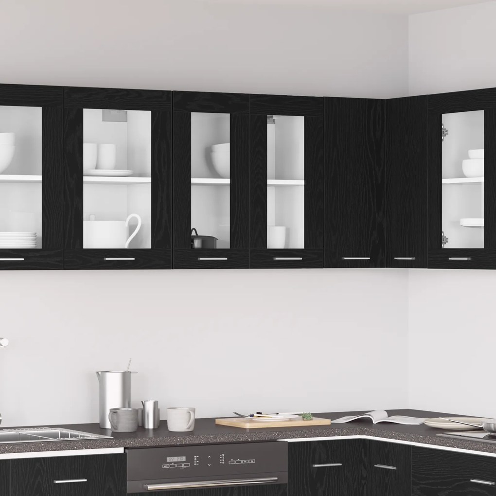 vidaXL Κρεμαστό Γυάλινο Ντουλάπι Μαύρης Δρυς - 60x31x60 εκ, Από Επεξεργασμένο Ξύλο