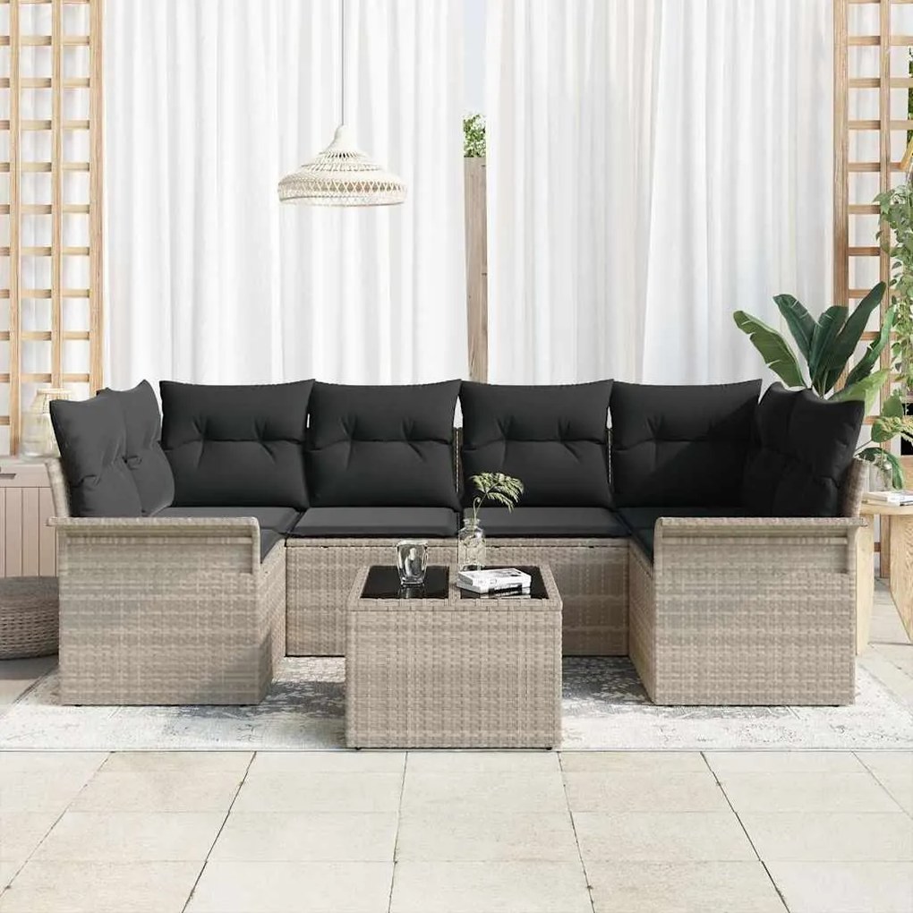 vidaXL Σετ Καναπέ Κήπου 7 pcs Ανοιχτό γκρι Πολυ ράταν