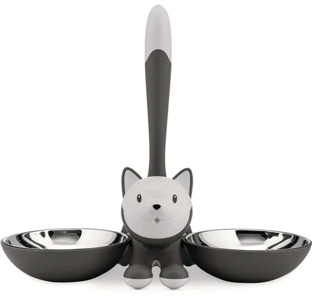 Δοχείο Φαγητού Γάτας 2 Θέσεων Tigrito AMMI09 G 32x16x28cm Silver-Grey Alessi