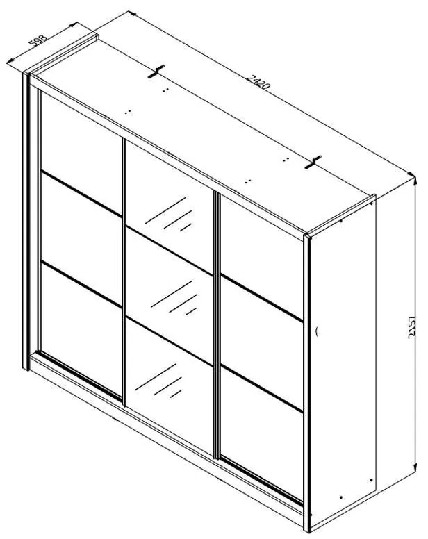 Ντουλάπα Navara με Καθρέφτη 245 OG Γκρί Δρύς 242x60x215,5 εκ. 242x60x215.5 εκ.