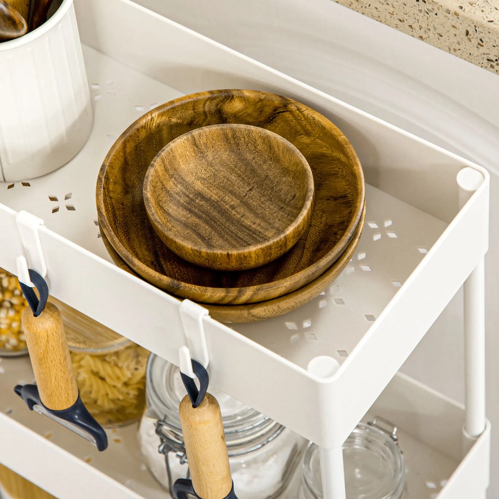 HOMCOM Τροχήλατο καρότσι κουζίνας με 4 ράφια, 4 ευέλικτες κρεμάστρες, 4 τροχούς, 40 cm x 19 cm x 90 cm, λευκό