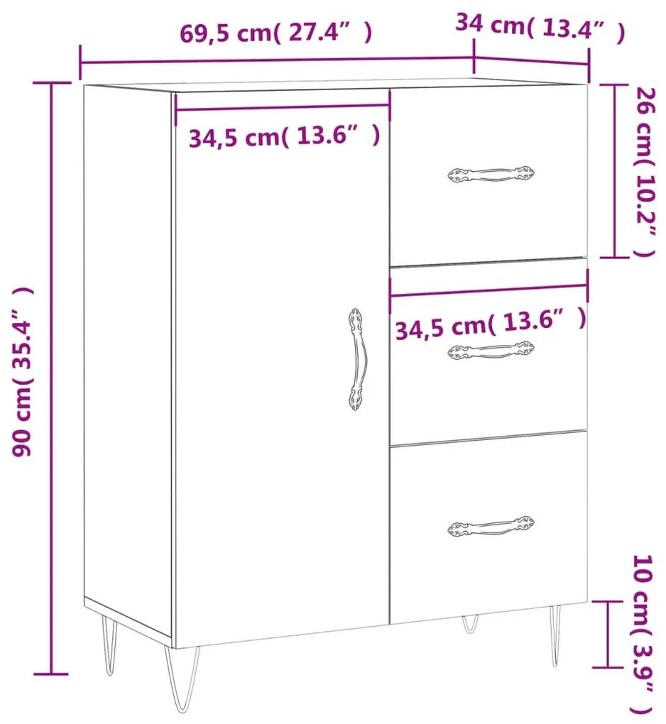 Ντουλάπι Λευκό 69,5 x 34 x 90 εκ. από Επεξεργασμένο Ξύλο - Λευκό