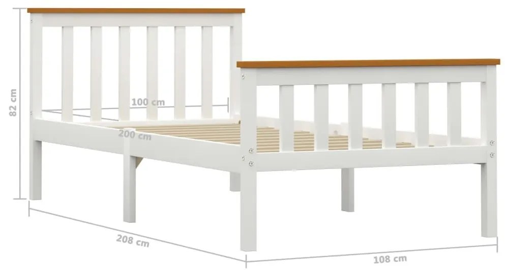 Πλαίσιο Κρεβατιού Λευκό 100 x 200 εκ. από Μασίφ Ξύλο Πεύκου  - Λευκό