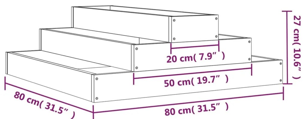 vidaXL Ζαρντινιέρα Μαύρο 80 x 80 x 27 εκ. από Μασίφ Ξύλο Πεύκου
