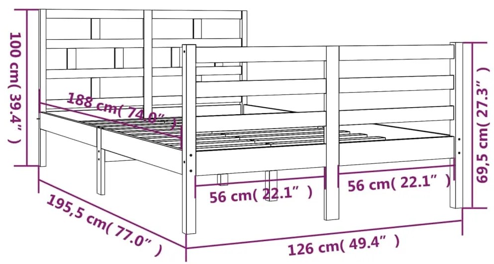 Πλαίσιο Κρεβατιού Λευκό 120x190 εκ. Μασίφ Ξύλο Small Double - Λευκό