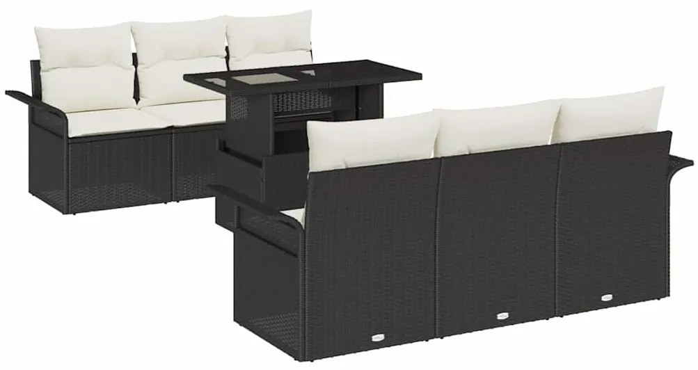 vidaXL Σετ Καναπέ Κήπου με μαξιλάρι 7 pcs Μαύρο Πολυ ράταν
