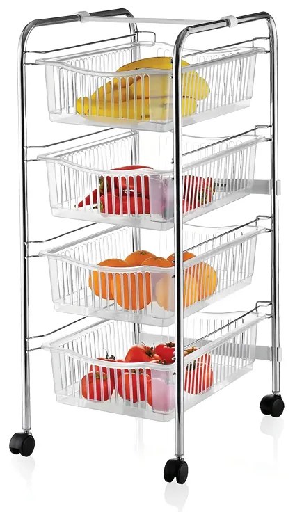 Τρόλεϊ - ραφιέρα 4όροφη Perilla μεταλλική χρώμα ασημί 43x33x80εκ.