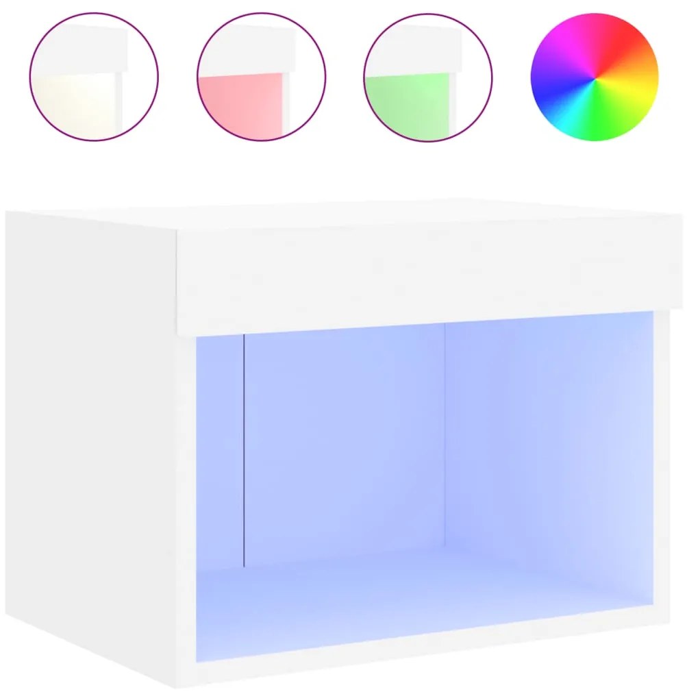 vidaXL Κομοδίνο Επιτοίχιο με Φώτα LED Λευκό