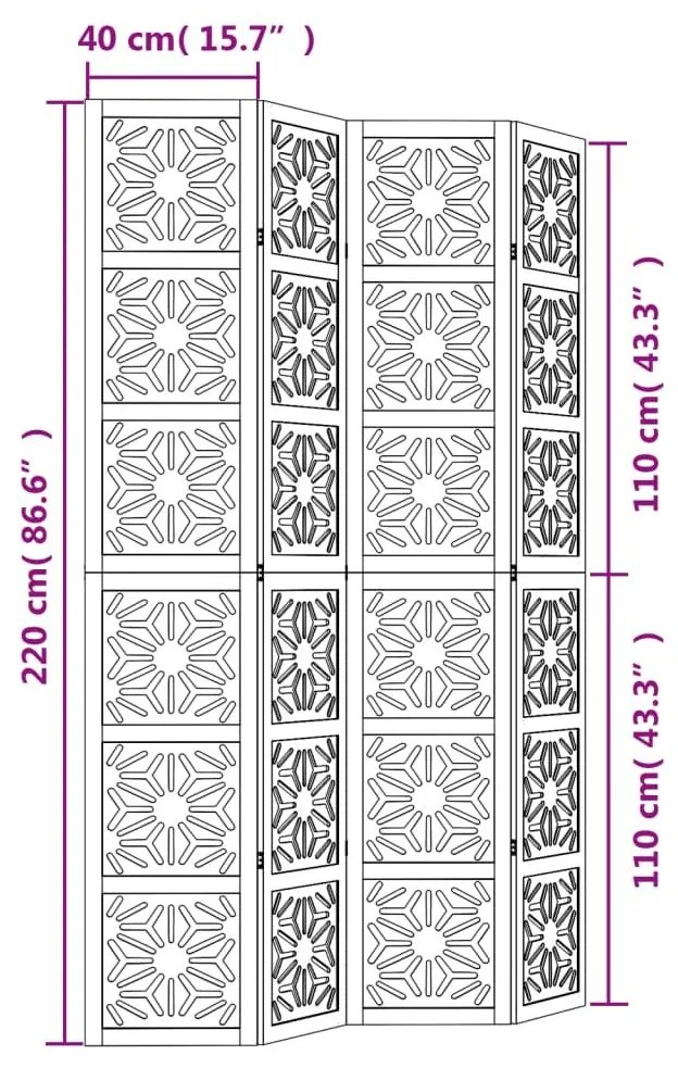 Διαχωριστικό Χώρου με 4 Πάνελ Καφέ/Μαύρο Μασίφ Ξύλο Παυλώνιας - Καφέ