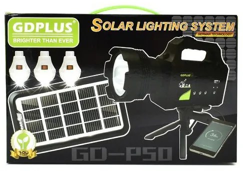 Ηλιακό σύστημα φωτισμού με φακό - λάμπες - powerbank GD-P50