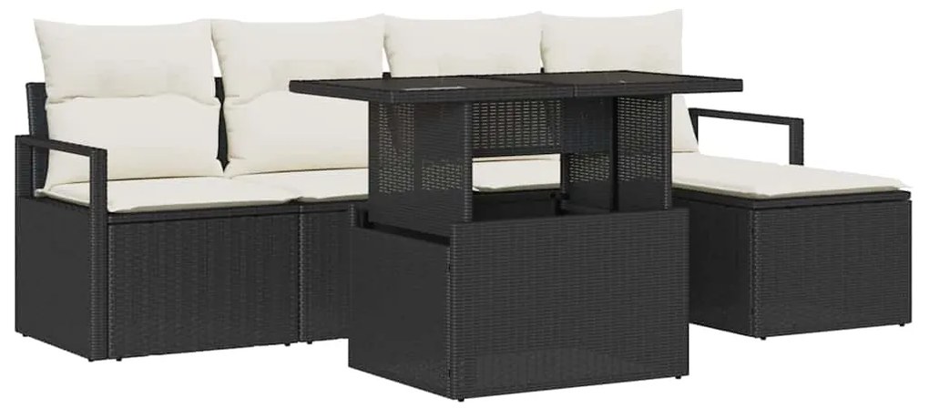 vidaXL Σετ σαλονιού κήπου 6 θέσεων με μαξιλάρια σε μαύρο πολυ ρατάν.