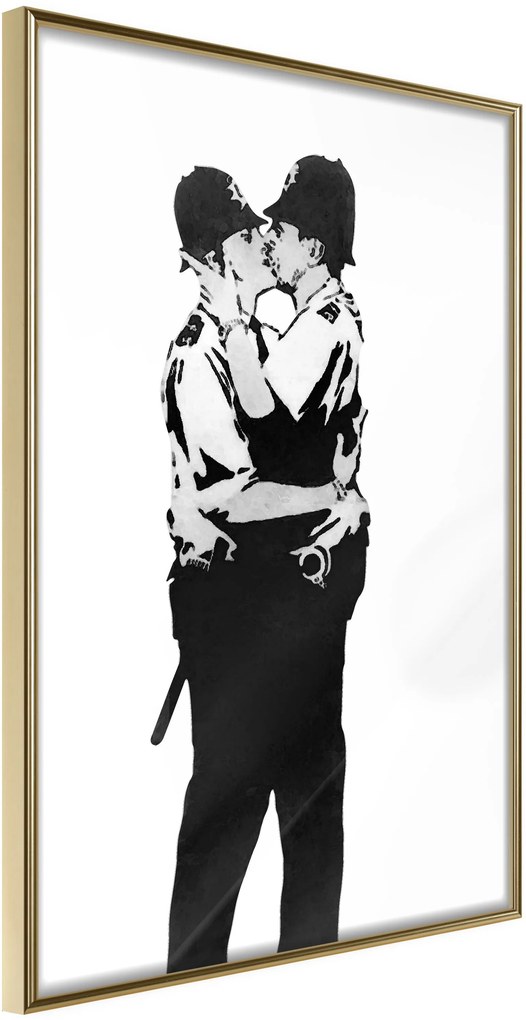 Αφίσα - Banksy: Kissing Coppers I - 30x45 - Χρυσό - Χωρίς πασπαρτού