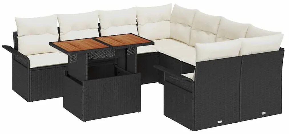vidaXL Σετ Καναπέ Κήπου με μαξιλάρι 9 pcs Μαύρο και κρεμ