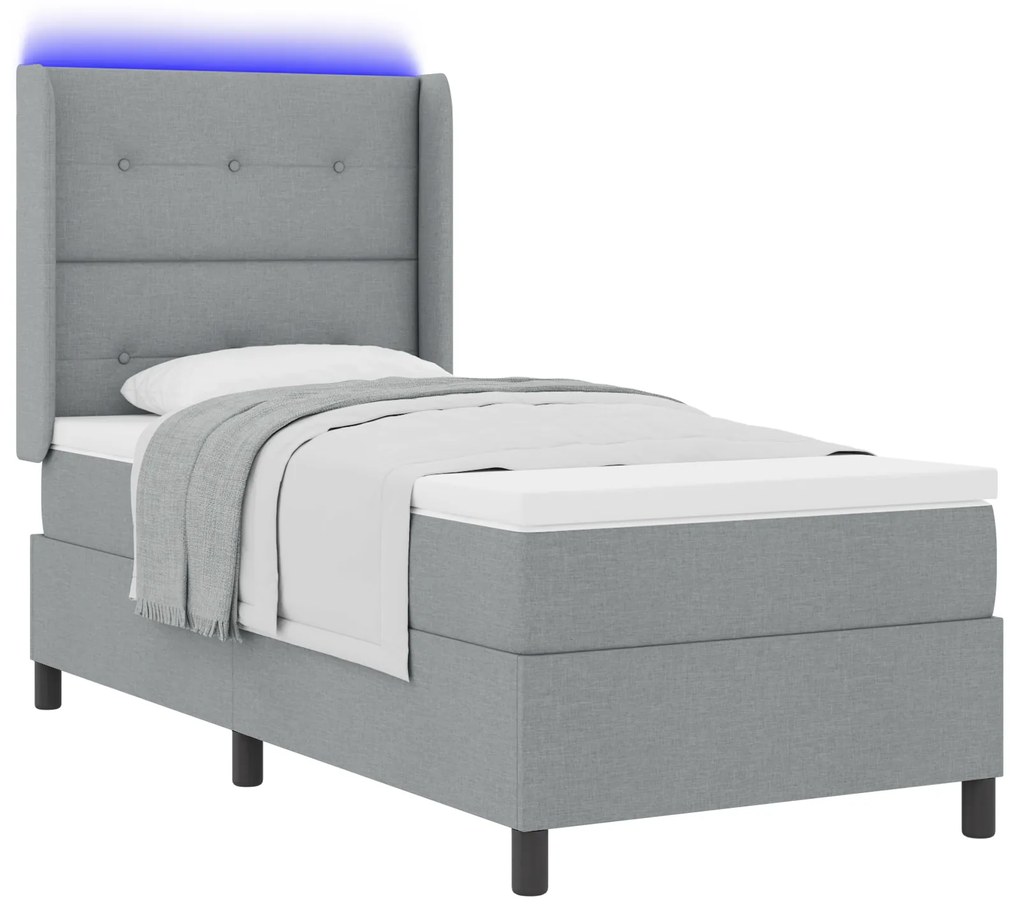 vidaXL κρεβάτι Box Spring με στρώμα & LED Γκρι 80x200 εκ Υφασμάτινο