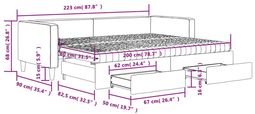 Καναπές Κρεβάτι Συρόμενος Σκ. Γκρι 80x200 εκ. Ύφασμα &amp; Συρτάρια - Γκρι