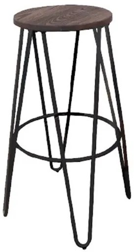 ARCO Wood Σκαμπό Bar, Μέταλλο Βαφή Antique Black, Ξύλο Απόχρωση Dark Oak Φ52cm H.76cm ( Κάθισμα Φ33cm)