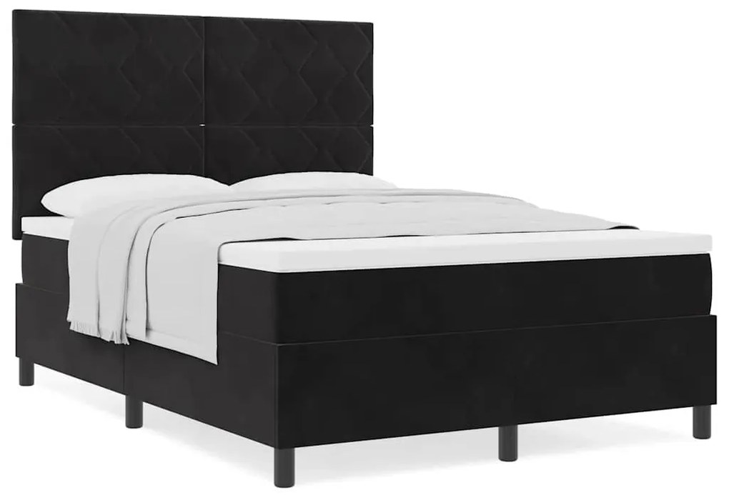vidaXL Κρεβάτι με ελατήρια με στρώμα Μαύρο 140 x 200 cm Βελούδο