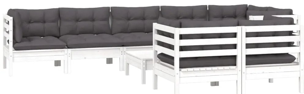 vidaXL Σαλόνι Κήπου Σετ 9 Τεμαχίων Λευκό Μασίφ Ξύλο Πεύκου & Μαξιλάρια