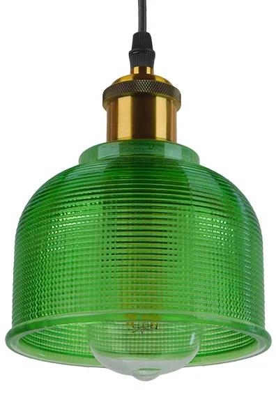 GloboStar® SEGRETO 01451 Vintage Κρεμαστό Φωτιστικό Οροφής Μονόφωτο 1 x E27 Πράσινο Γυάλινο Διάφανο Καμπάνα με Χρυσό Ντουί Φ14 x Υ18cm
