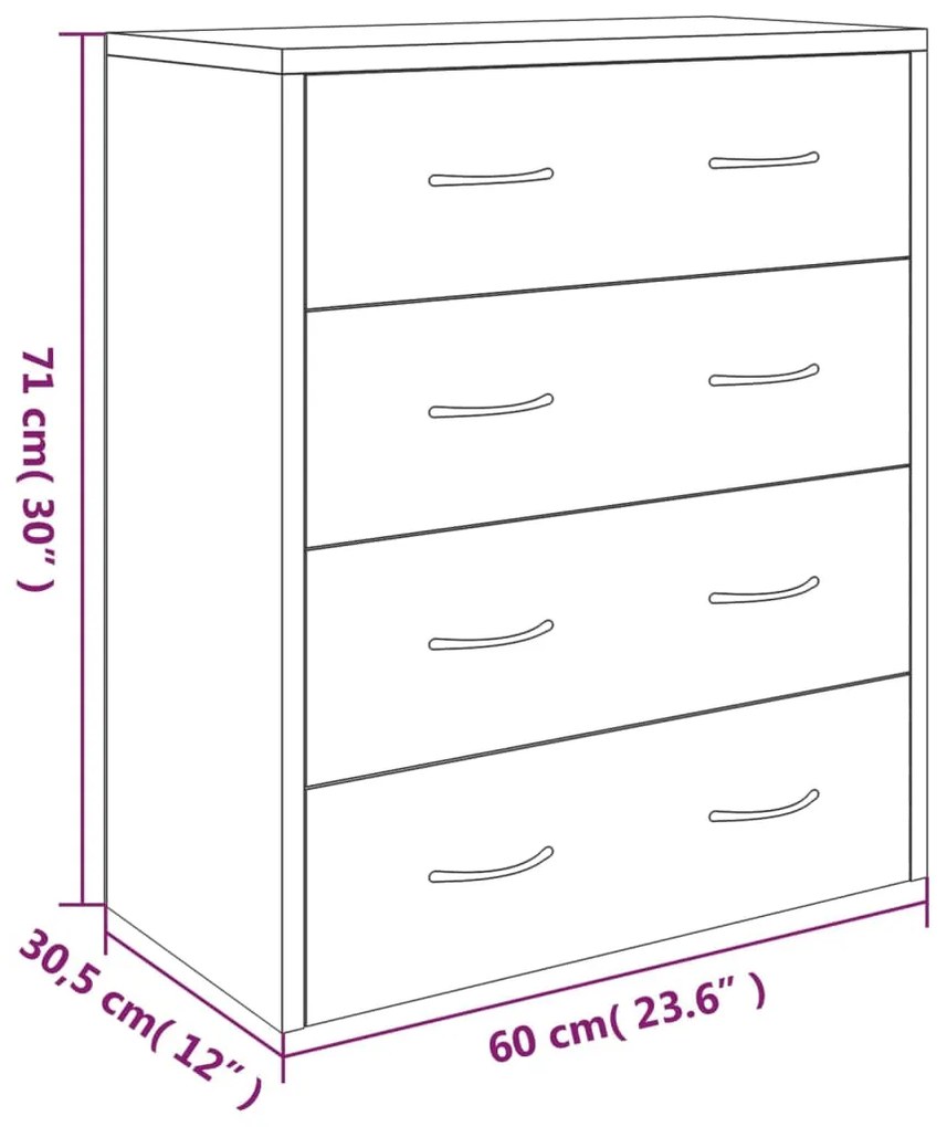 Συρταριέρα με 4 Συρτάρια Γκρι Sonoma 60 x 30,5 x 71 εκ. - Γκρι