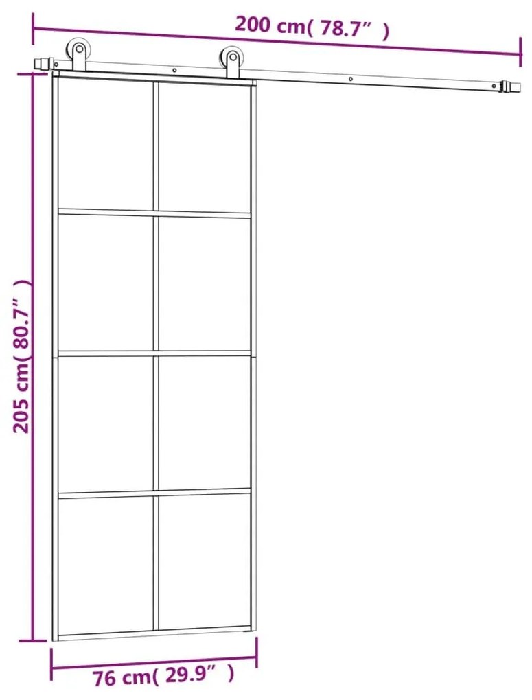 Συρόμενη Πόρτα με Μηχανισμό 76x205 εκ. Γυαλί ESG &amp; Αλουμίνιο - Μαύρο
