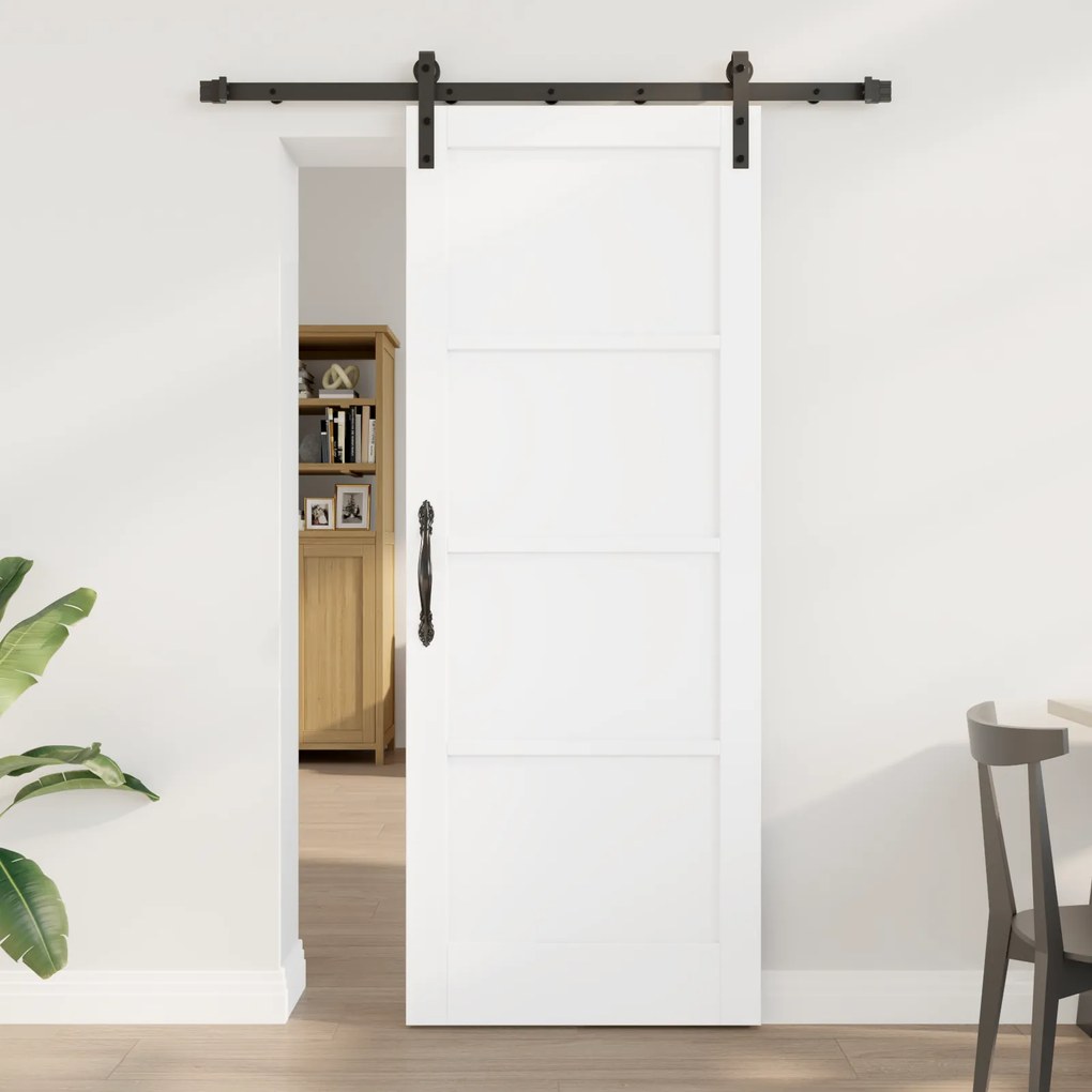 vidaXL Συρόμενη Πόρτα με Σετ Εξαρτημάτων Λευκό 78x202 εκ. Συμπαγές Ξύλο Πεύκου
