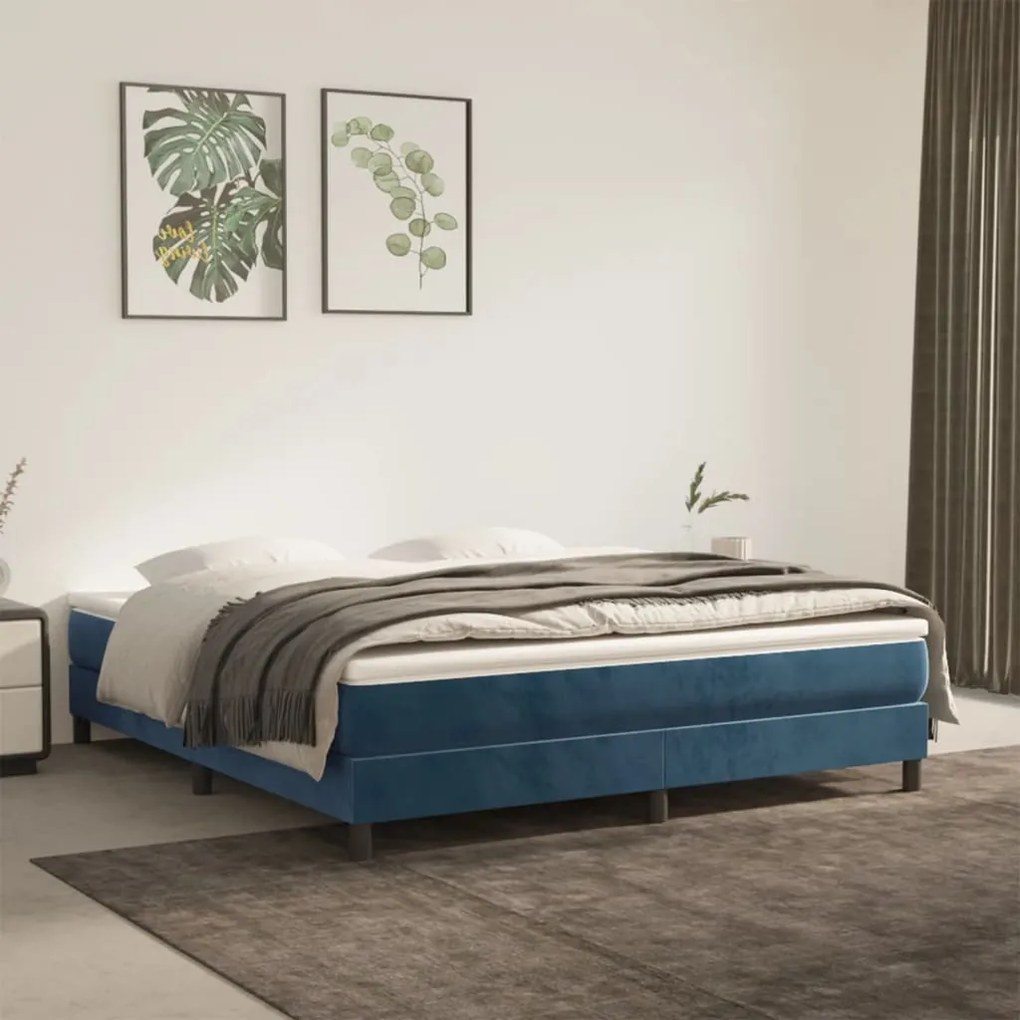 Κρεβάτι Boxspring με Στρώμα Σκούρο Μπλε 160x200 εκ. Βελούδινο - Μπλε