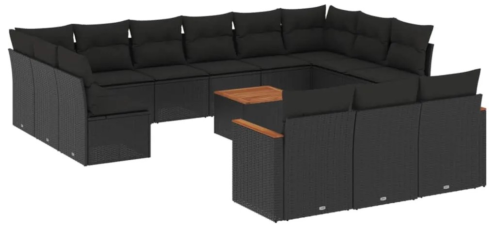 vidaXL Σαλόνι Κήπου Σετ 14 Τεμαχίων με Μαξιλάρια Μαύρο Συνθετικό Ρατάν