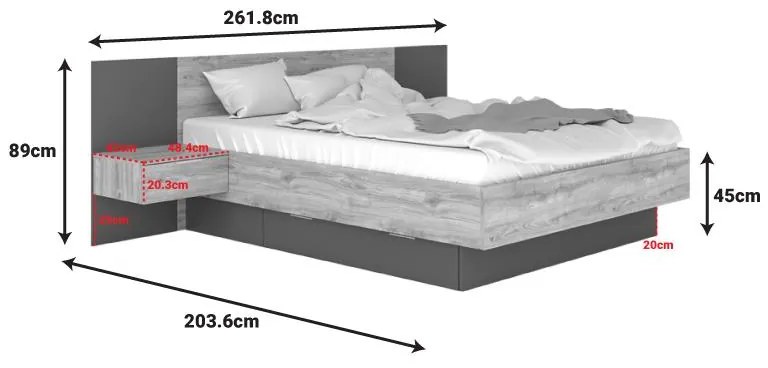 Κρεβάτι διπλό Kantri σε sonoma - γκρι απόχρωση 160x200εκ 160x200x89 εκ.