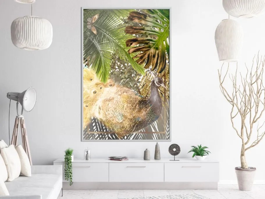 Αφίσα - Fairy-Tale Peacock in the Jungle - 20x30 - Χρυσό - Με πασπαρτού