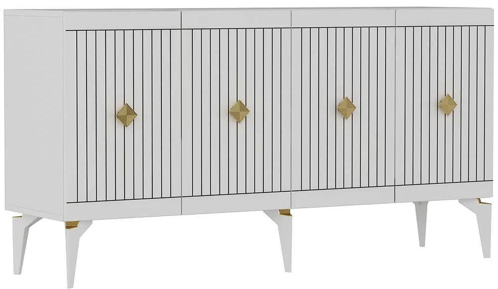 Μπουφές Midas 475OLV1752 150x40x79cm White-Gold Μοριοσανίδα, Μελαμίνη